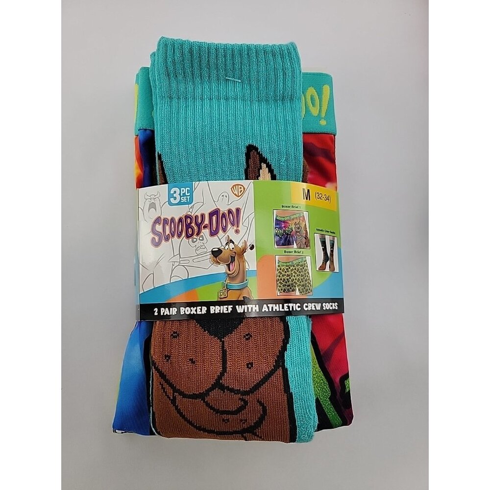 New Scooby Doo Mens Boxer Brief  Crew Sock Set Sz Medium Ruh Roh 3Pc Mystry Mac